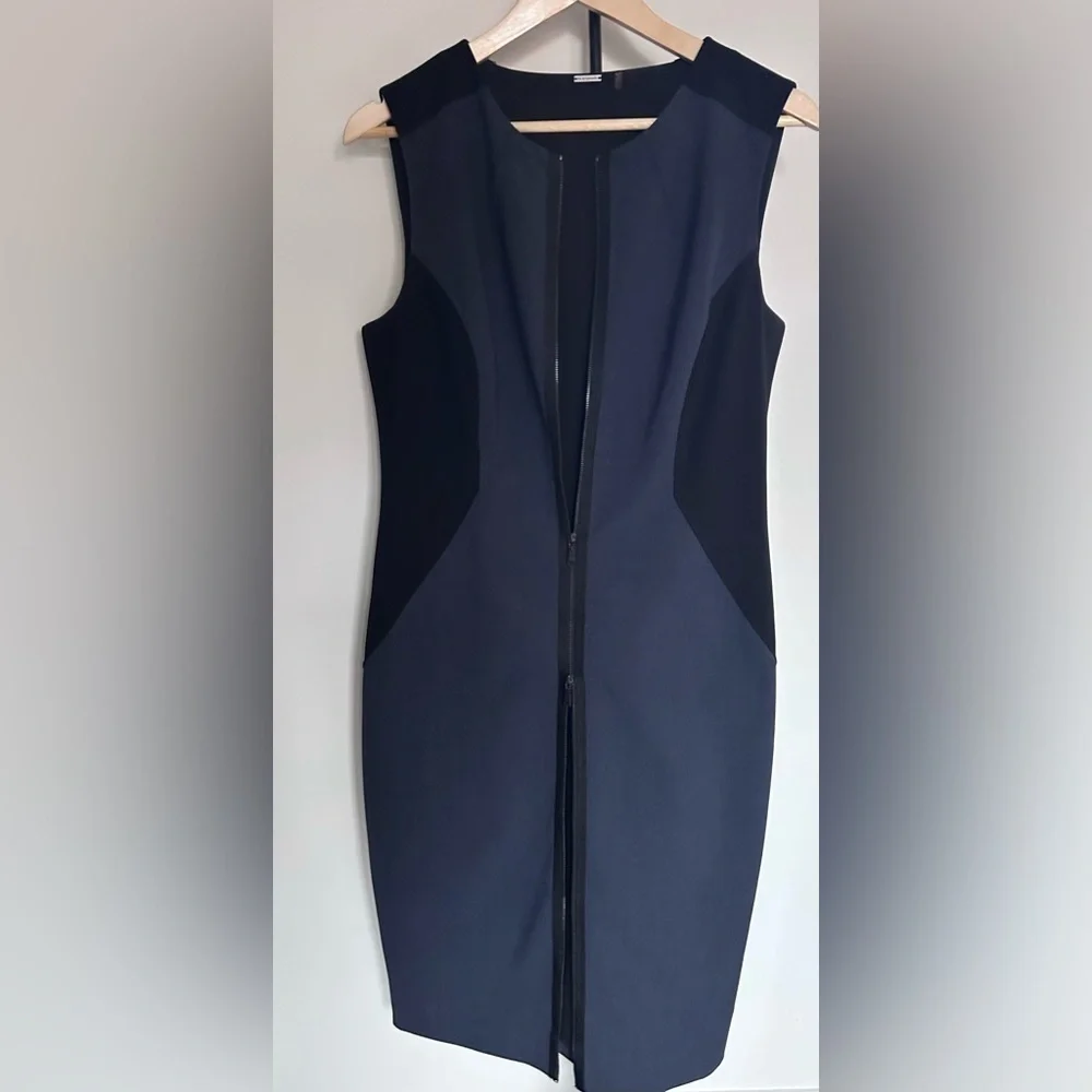 Elie Tahari Womens Wool Blend Sheath Career Dress blue  Black Zip front - Picture 11 of 13